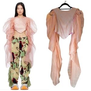 Collina Strada Pink Organza Statement Sleeve Top SZ XS